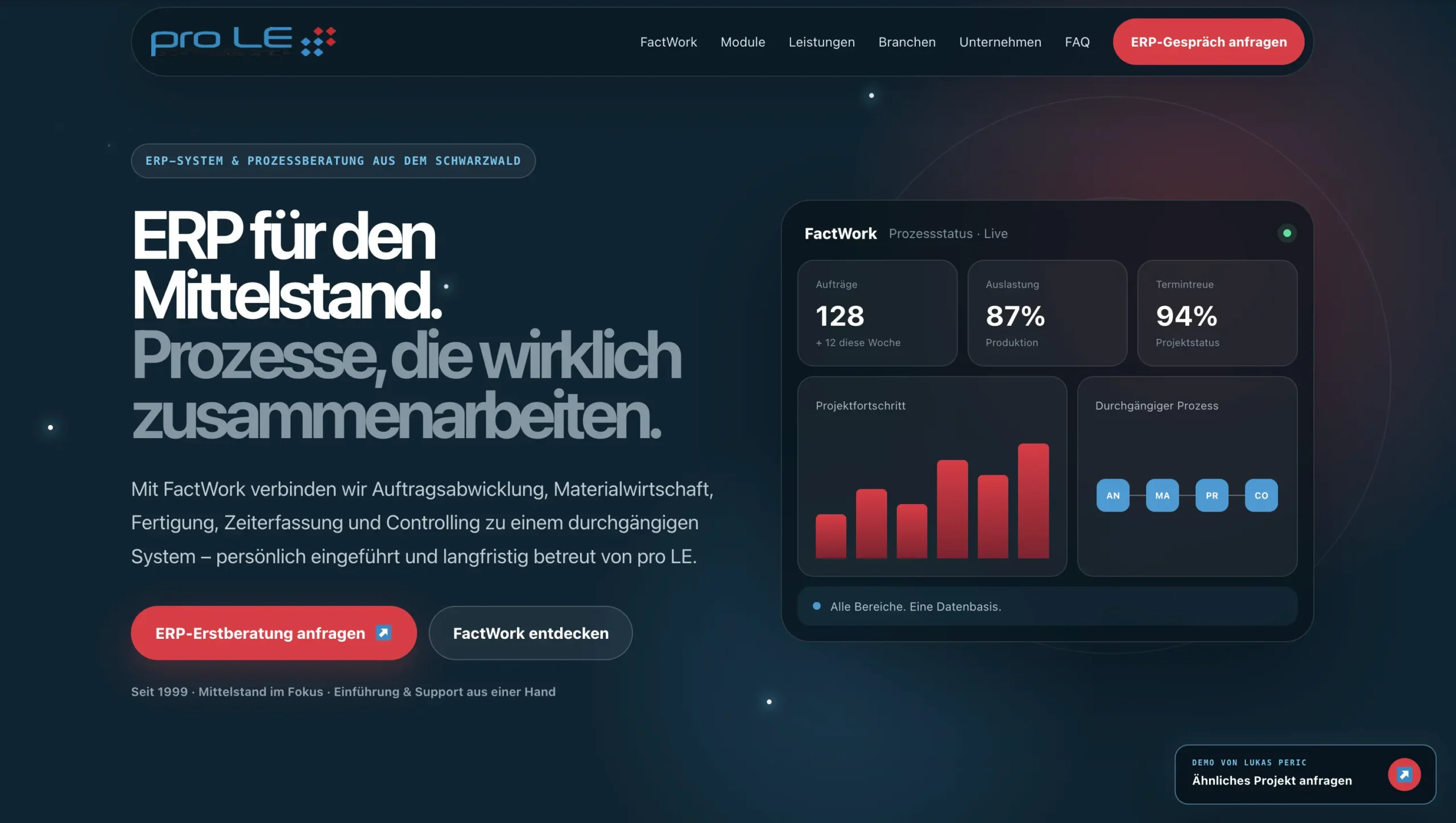 Vorschau des Beispielprojekts für ERP und Unternehmenssoftware